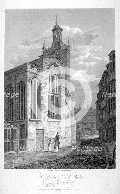 Church of St Andrew Undershaft, Leadenhall Street, London, 1804. Artist: John Greig