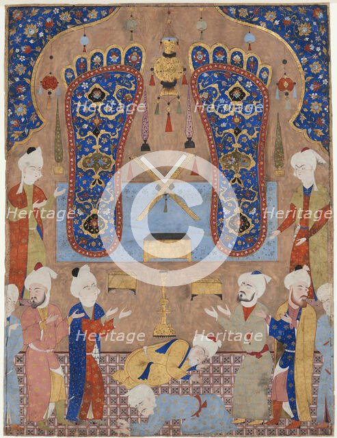 Scene in a mosque. From "Falnama" (Book of Omens) by Shah Tahmasp I., c1550-1560. Creator: Anonymous ().