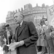 Harold Wilson speaking at a London Labour Demonstration against the Rent Act, 20 October 1957. Artist: Henry Grant