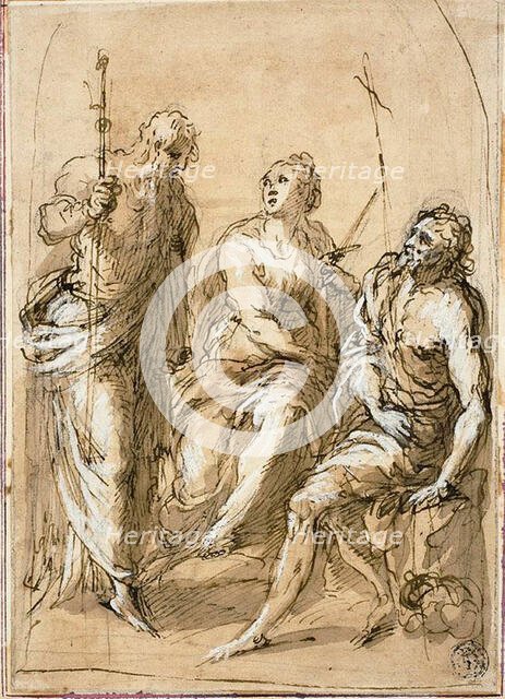 Saint Justina of Padua Enthroned, with Saints James the Less and John the Baptist, 1600/05. Creator: Jacopo Palma.