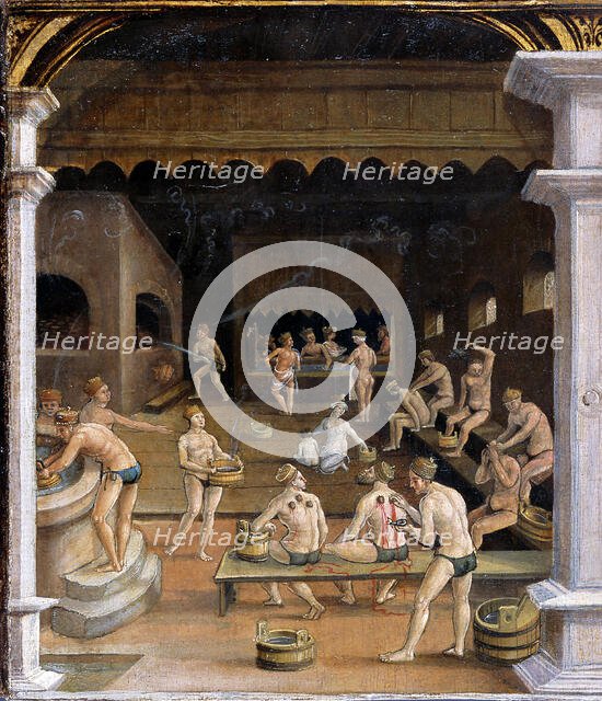 Bathhouse. Panel from a Series of Rural Scenes, c1518-1525. Creator: Wertinger, Hans, von (ca. 1465-1533).