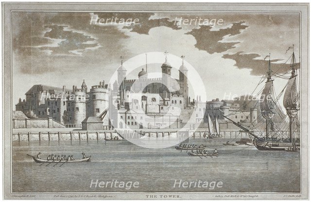 View the Tower of London from the River Thames with boats on the river, 1795. Artist: Joseph Constantine Stadler