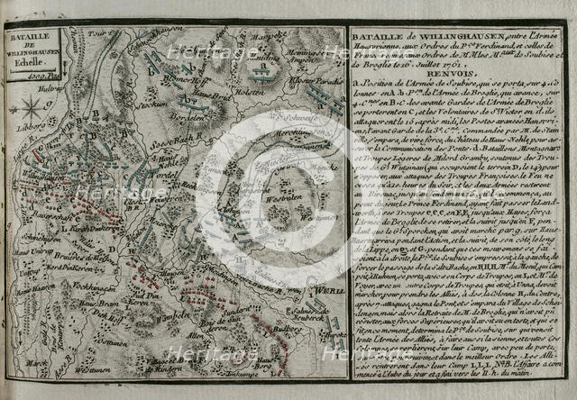 Seven Years War (1756-1763): Map of the Battle of Vellinghausen (July 15-16, 1761), 1765. Creator: Jean de Beaurain.