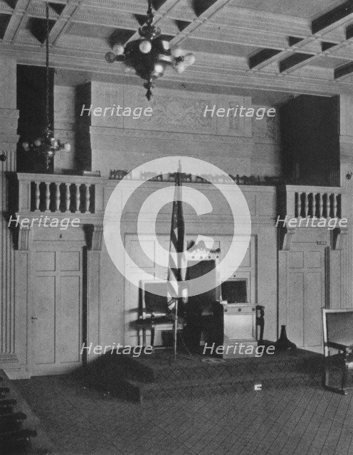 Balcony and dais in the Lodge Room of the Masonic Temple, Birmingham, Alabama, 1924. Artist: Unknown.