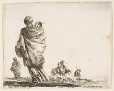 Plate 21: a poor woman to left, seen from behind, enveloping her child in a shawl..., ca. 1644-47. Creator: Stefano della Bella.