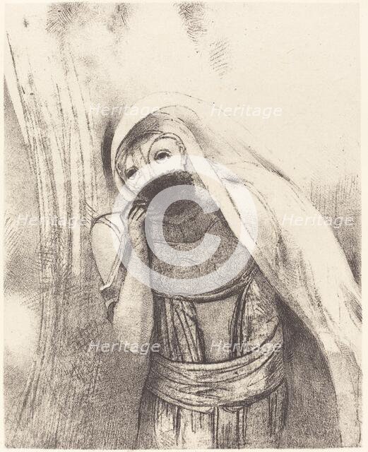 Elle tire de sa poitrine une eponge toute noire, la couvre de baisers (She draws from..., 1896. Creator: Odilon Redon.