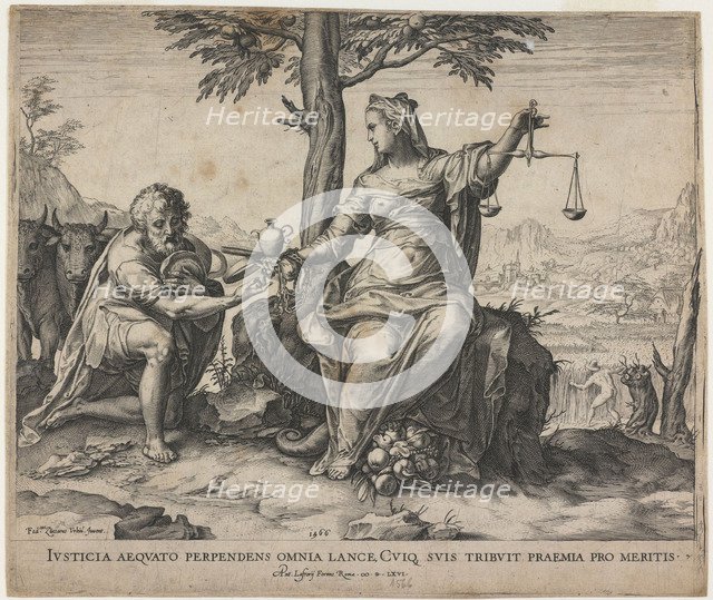 Justice Rewards Toil, 1566. Artist: Cort, Cornelis (1533-1578)