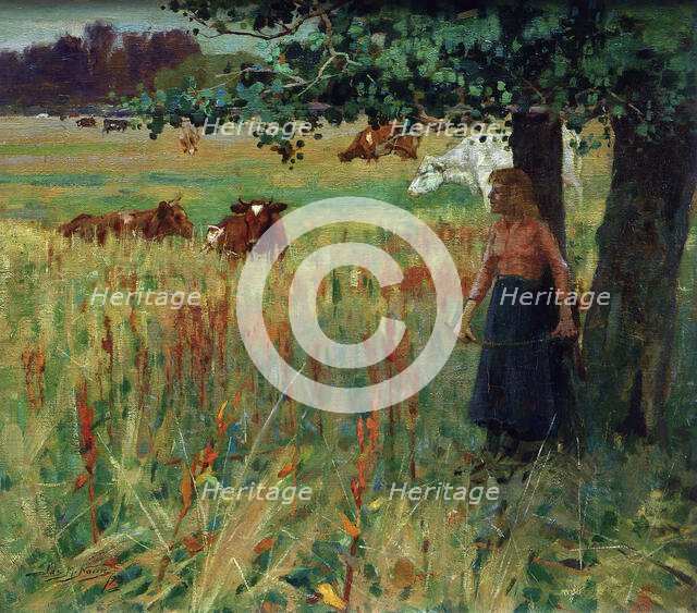 Girl with cattle, 1893. Creator: James McLauchlan Nairn.