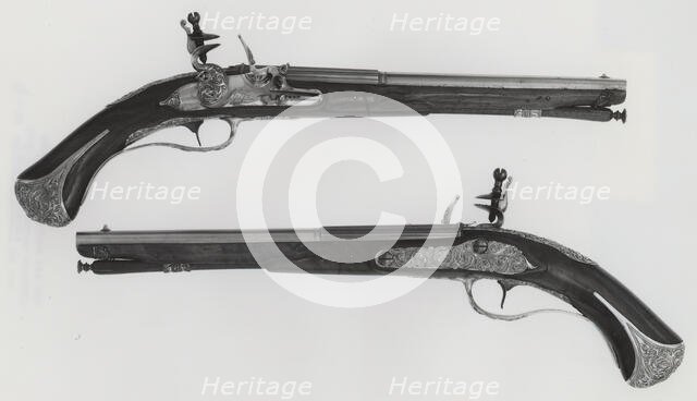 Pair of Flintlock Pistols, Brescia, 18th century. Creators: Lazzarino Cominazzo, Giovanni Botti.