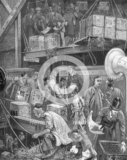 Unloading a cargo of tea, c1871-c1890. Artist: William Bazett Murray