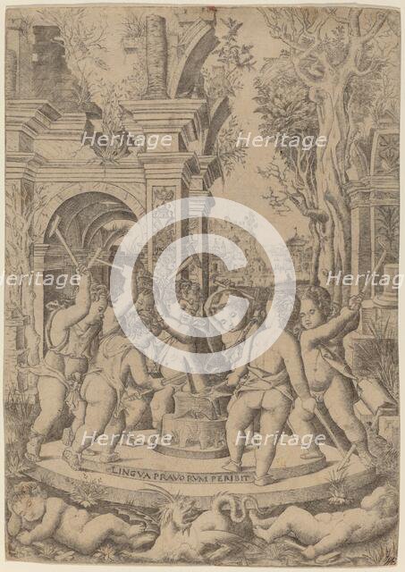 Fate of an Evil Tongue, c. 1507. Creator: Nicoletto da Modena.