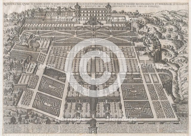 Speculum Romanae Magnificentiae: Tivoli Palace and Gardens, 1581., 1581. Creator: Attributed to Giovanni Ambrogio Brambilla.