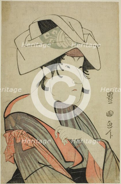 Nakayama Tomisaburo Dressed as a Woman Wearing a Towel on Her Head, c. 1795. Creator: Utagawa Toyokuni I.