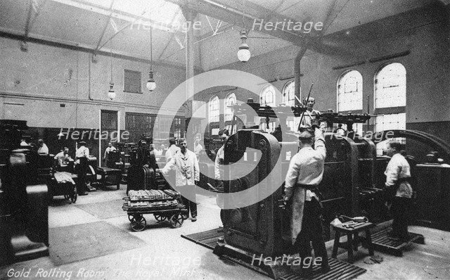 The Gold Rolling Room, the Royal Mint, Tower Hill, London, early 20th century. Artist: Unknown