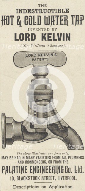 Palatine Engineering Indestructible hot and cold water tap, 1893. Artist: Unknown
