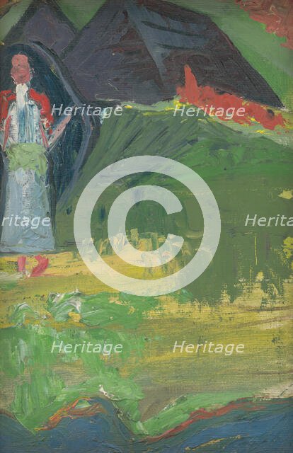 A Girl in front of a Shepherd's Hut, 1930-1935. Creator: Arnold Peter Weisz-Kubincan.