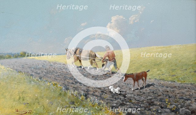 Ploughing the Field, 1899. Artist: Karasin, Nikolai Nikolayevich (1842-1908)
