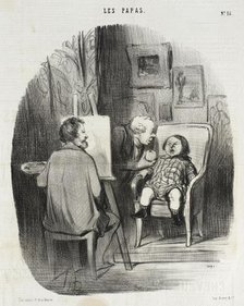Seule manière de faire poser un enfant avec fruit.., 1847. Creator: Honore Daumier.