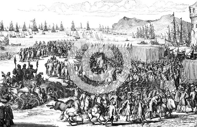 William of Orange landing with his army at Torbay, Devon, 5 November 1688. Artist: Unknown
