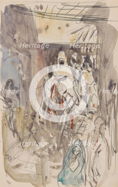 Street with figures and riders, 1923. Creator: Marius Bauer.