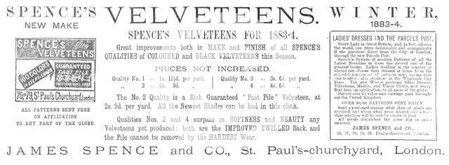 Spence's Velveteens, 1883.  Creator: Unknown.