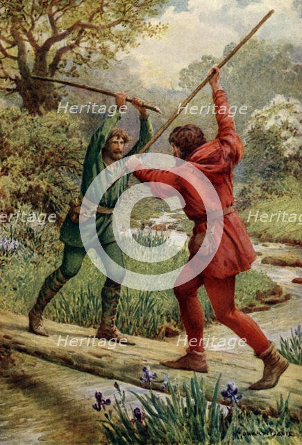 'The Fight Between Robin Hood and Little John', 1932.  Creator: Howard Davie.