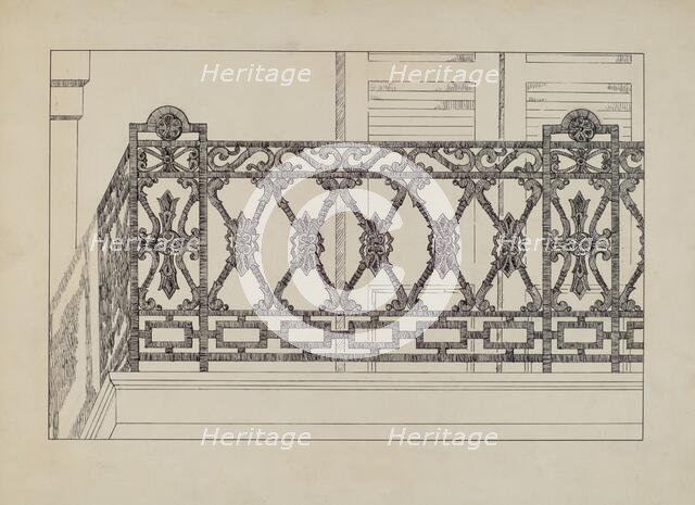 Cast Iron Balcony Railing, c. 1936. Creator: Arelia Arbo.