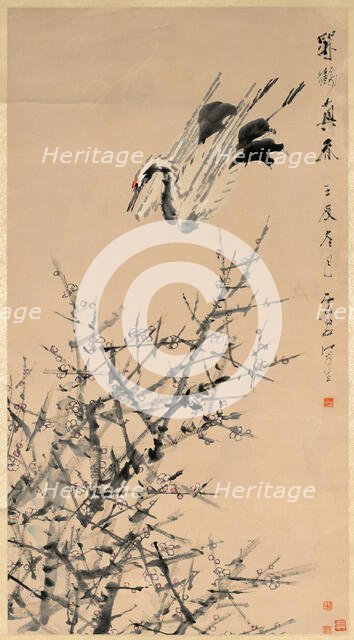 Plum Blossoms, Crane, and Spring, Qing dynasty ( 1644-1912); 1824-1896; c.1892. Creator: Xugu.