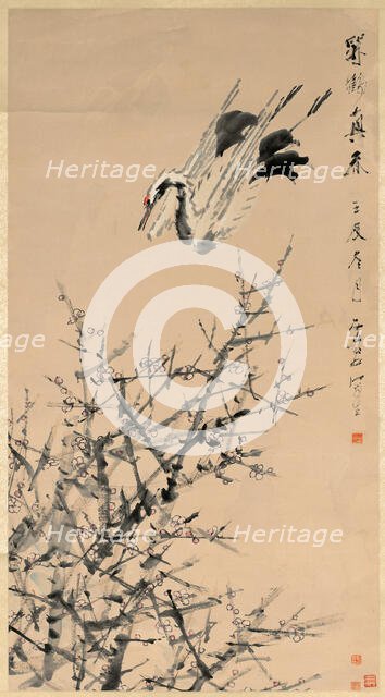 Plum Blossoms, Crane, and Spring, Qing dynasty ( 1644-1912); 1824-1896; c.1892. Creator: Xugu.