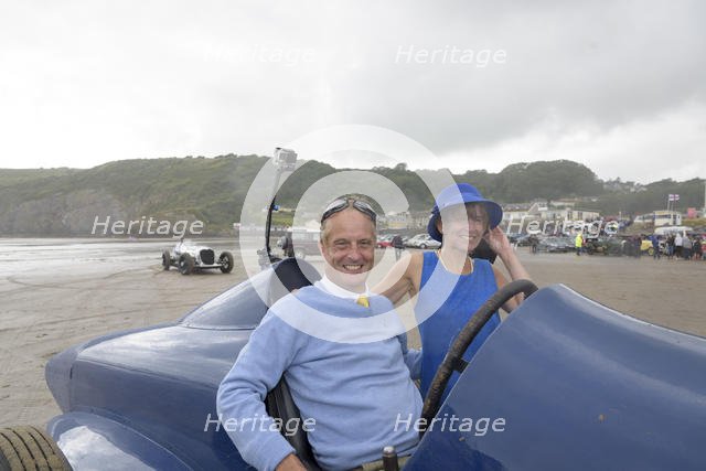 Don Wales and Blue Bird fan Claire Meadows Pendine Sands 2015. Creator: Unknown.