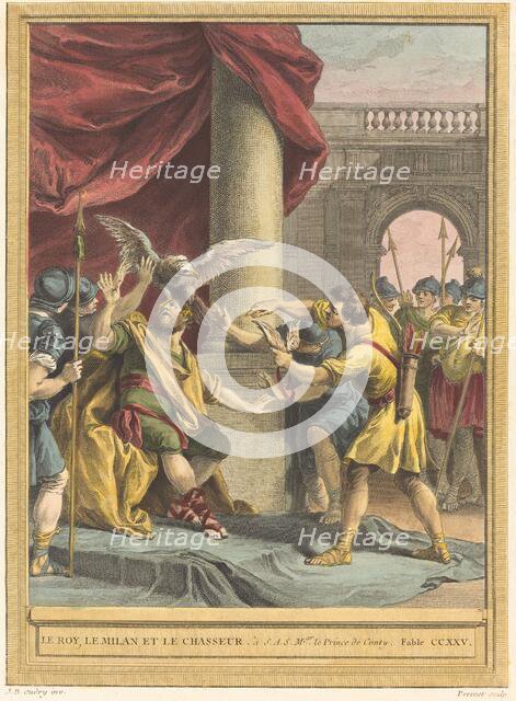 Le roi, le milan, et le chasseur (The King, the Kite, and the Hunter), published 1759. Creator: Benoit-Louis Prevost.