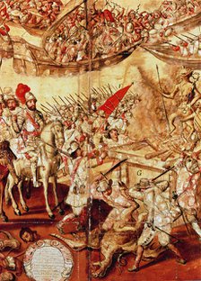 Conquest of Mexico, 'Hernan Cortes orders to burn and destroy the idols', detail of a nacred pain…