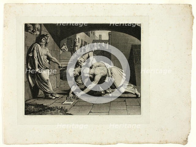 The Two Bald Men Fighting Over a Comb, 1809. Creator: Carl Russ.
