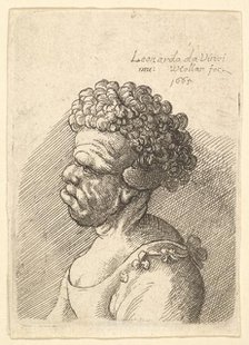 Bust of a deformed woman with curly hair in profile to the left, 1665. Creator: Wenceslaus Hollar.