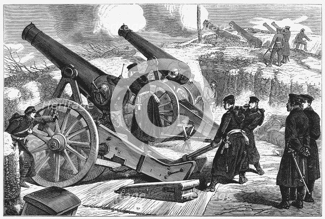 Prussian siege guns at the siege of Paris, Franco-Prussian War, 1871. Artist: Unknown