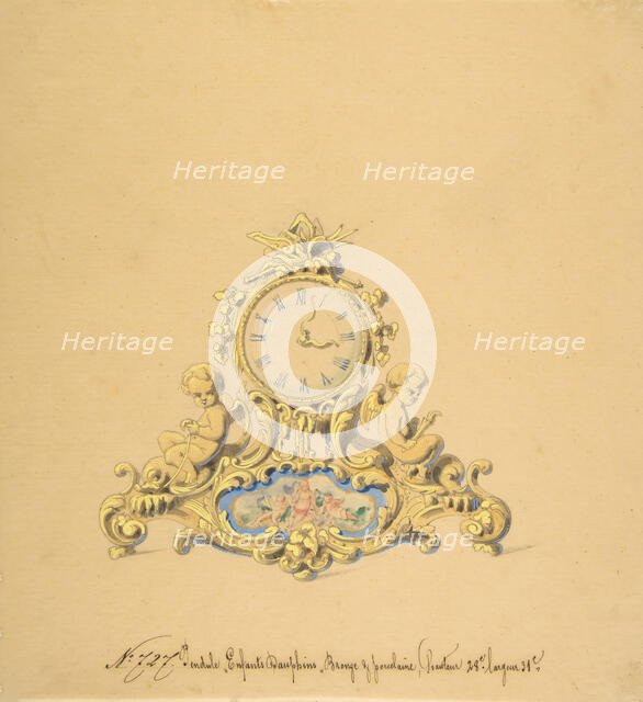 Design for a Clock with Two Cherubs, 19th century. Creator: Anon.