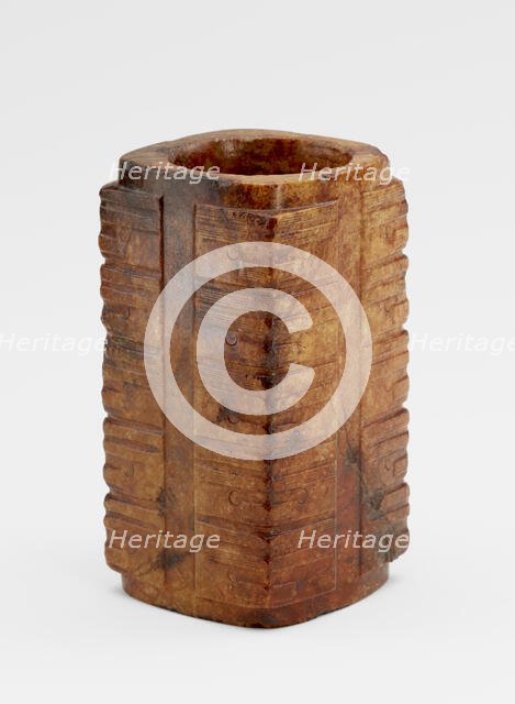 Five-tier tube (cong ?) with masks, Late Neolithic period, ca. 3300-2250 BCE. Creator: Unknown.