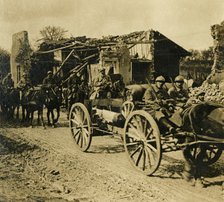 Artillery passing through Beauzée, northern France, c1914-c1918. Artist: Unknown.