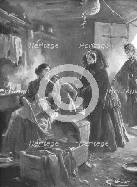 'Queen Victoria and the poor: Her Majesty visiting a cottage home', (1901).  Creator: Gennaro Amato.