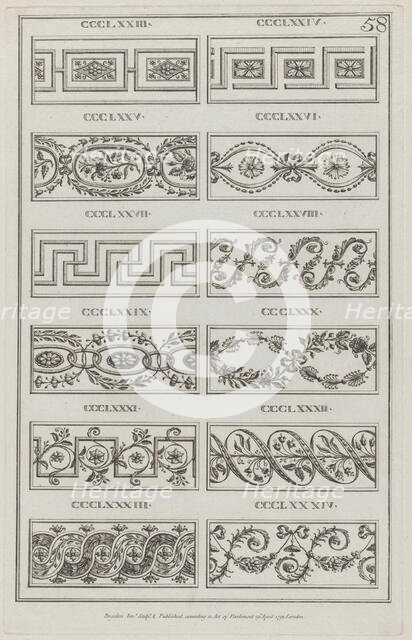 Panels of Ornament, nos. CCCLXXIII-CCLXXXIV ("Designs for Various Ornaments," pl..., April 29, 1791. Creator: Michelangelo Pergolesi.