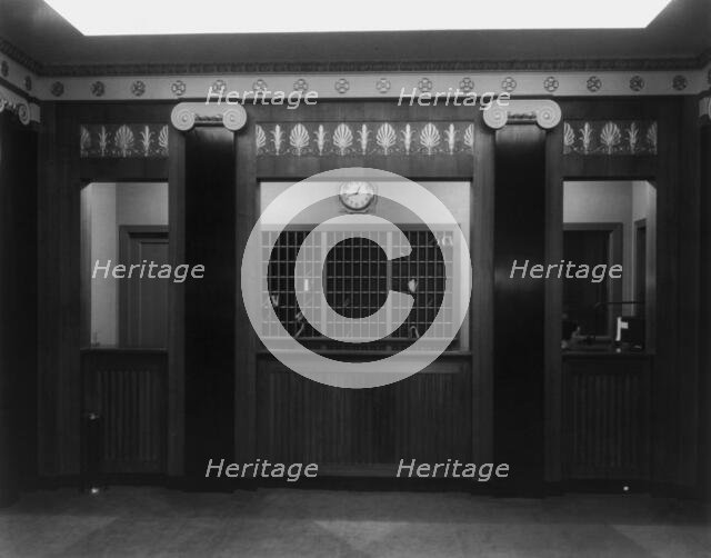 Stoneleigh Courts Apartments, Connecticut Ave., N.W., Washington, DC - main desk in lobby..., 1920s. Creator: Frances Benjamin Johnston.