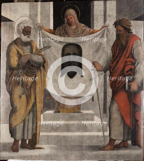 Veronica between Saints Peter and Paul, 1524-1525. Creator: Ugo da Carpi (1480-1532).