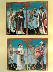 Dance of Death, with the archbishop, the knight, the monk and the military, Miniature from Blais …