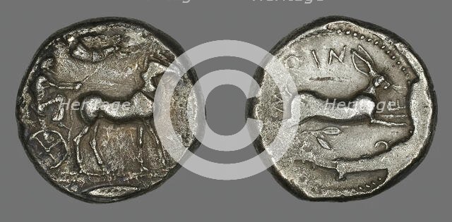 Tetradrachm (Coin) Portraying Biga with Mules, 484-476 BCE. Creator: Unknown.