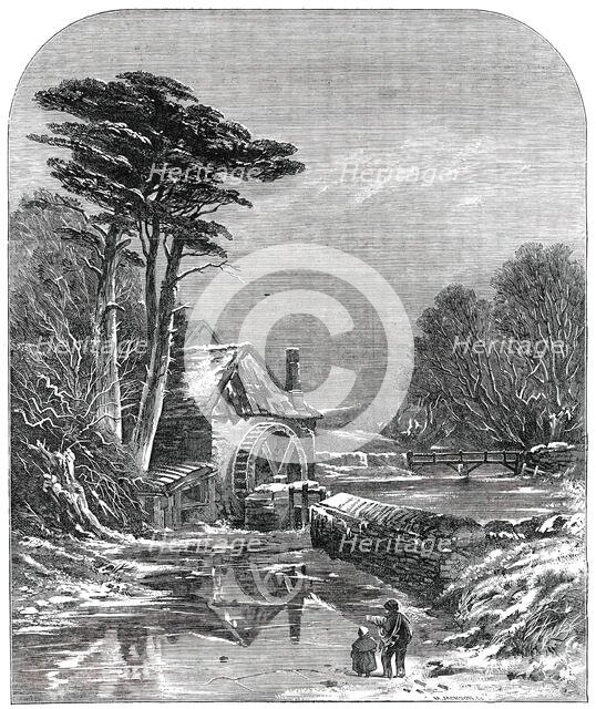 British Institution Exhibition - "The Frozen Mill" - painted by C. Branwhite, 1850. Creator: Mason Jackson.