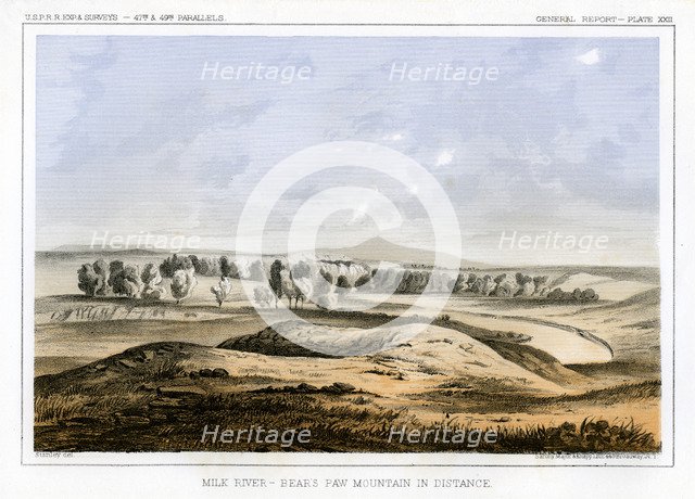 Milk River, with Bear's Paw Mountain in the distance, Montana, USA, 1856.Artist: John Mix Stanley