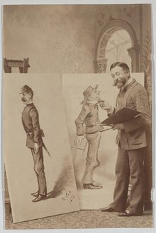 Full-length Portrait of Thomas Nast with Two Caricatures, ca. 1888., ca. 1888. Creator: Unknown.