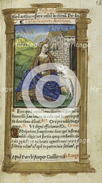 Printed Book of Hours (Use of Rome): fol. 112r, St. Agnes, 1510. Creator: Guillaume Le Rouge (French, Paris, active 1493-1517).