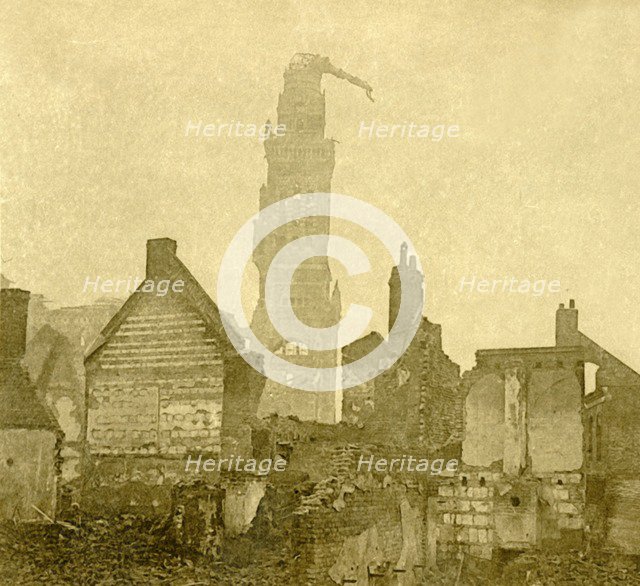 Damaged spire of Notre-Dame de Brebières, Albert, northern France, c1915-c1918. Artist: Unknown.