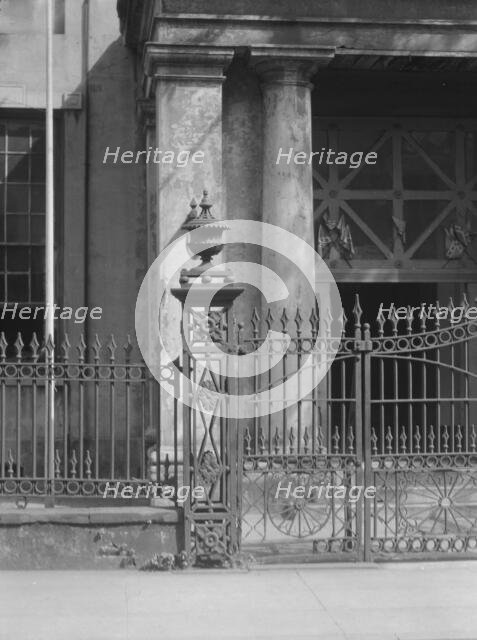 Bank of Louisiana wrought iron fence, 344 Royal Street, New Orleans, between 1920 and 1926. Creator: Arnold Genthe.